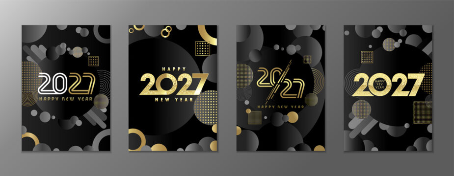 Set of luxury 2027 covers design for Happy New Year. Golden 2027 logo for calendar covers or annual reports. Vector illustration