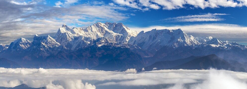 mount Kangchenjunga with clouds Nepal Himalaya mountain