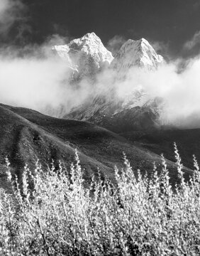 Mount Ama Dablam black and white Nepal Himalaya mountain