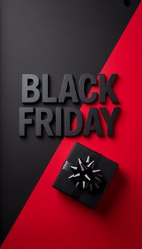 Black friday sale announcement with a gift box on a vibrant red and black background