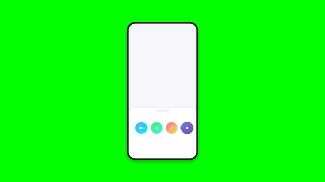 Modern Smartphone Mockup with UI Animation and Bottom Menu Icons on Chroma Key Green Screen Background