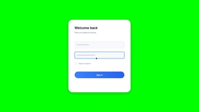 Minimalist User Interface Login Page Animation with Sign In Button and Fields on Green Screen