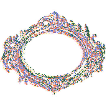 Colorful geometric pattern resembling a decorative frame with abstract floral elements