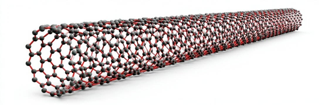 Structure of carbon nanotube showing arrangement of carbon atoms in a cylindrical form
