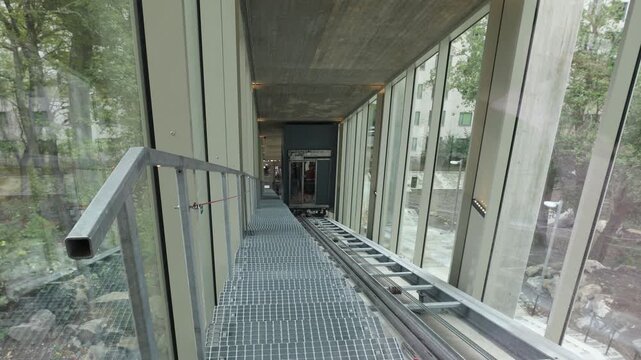 Stockholm, Sweden A newly renovated funicular railway, Bergbanan in Swedish,  or elevator in the Skarholmen district.