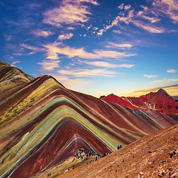 Rainbow mountains Cuzco region in Peru sunset view