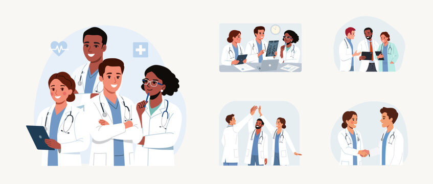  Healthcare and Medical Professionals Illustration Set flat vector illustration