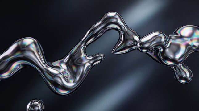 Abstract chrome liquid metal flow glossy reflection surface texture background digital art fluid motion