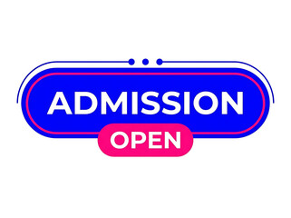 Fototapeta premium Admission open label design with blue rounded banner and pink tag
