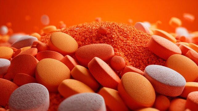 Orange Tablets and Granules Macro Background