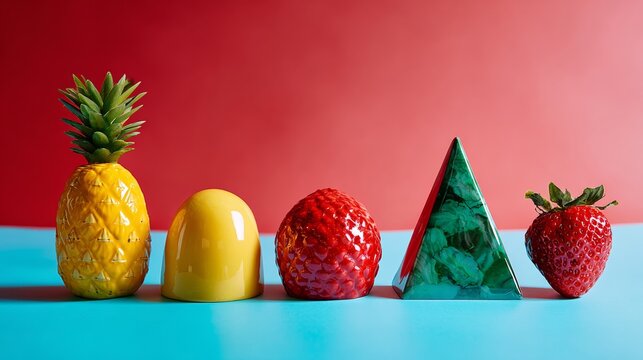 Colorful Fruit and Geometric Shapes Still Life Composition