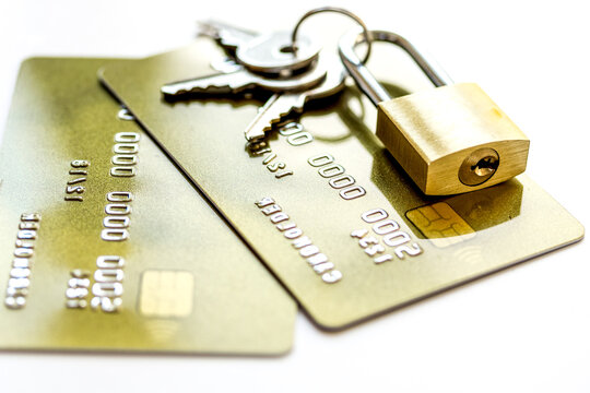 Credit cards with lock close up - online shopping