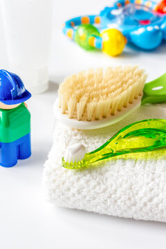 children's toothbrush oral care on white background