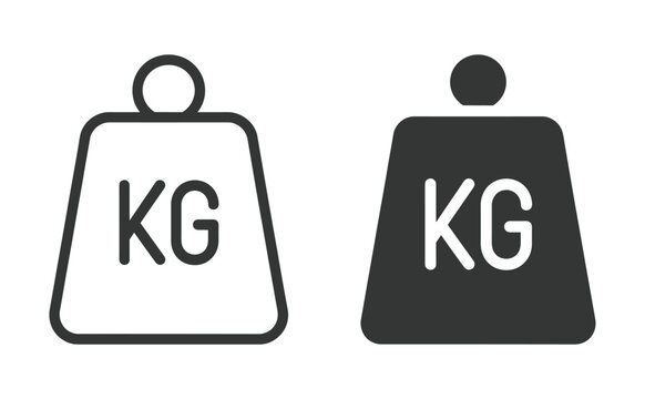Weight Measurement Symbol. Two icons representing kilograms (KG) are displayed: one in an outline style and the other in a solid dark gray fill, both indicating a unit of mass.