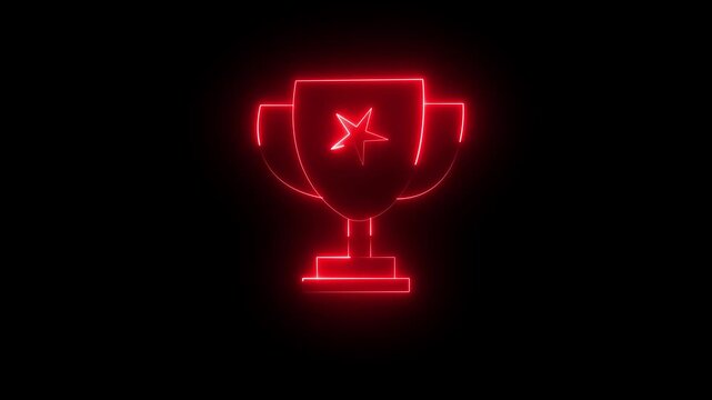  Glowing Green red Trophy Cup Icon with Star Symbolizing Award Winner Victory First Place Champion Achievement Success Concept on Black Background.