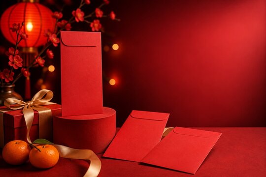 Blank red envelope mockup for Lunar New Year gift campaign