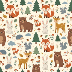 Obraz premium Cute Forest Adventure Seamless Pattern