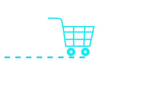Shopping Cart Icon Moving on Road for Online Shopping and E Commerce Concept 4k Video,