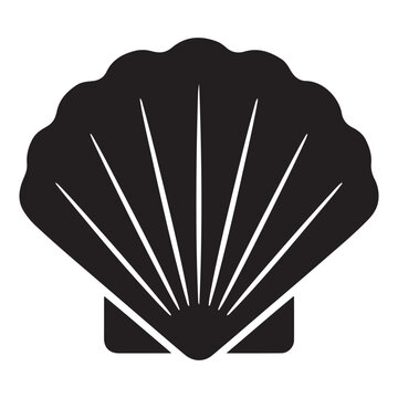 Vector illustration of black scallop shell icon on a transparent background and Minimalist Black Logo Vector