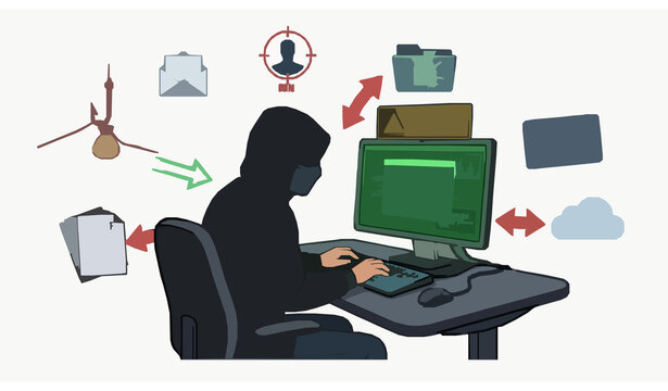 Cybercrime hacker stealing personal information phishing and online fraud awareness vector