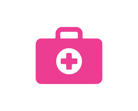 Pink medical kit with white cross symbol breast cancer awareness flat icon