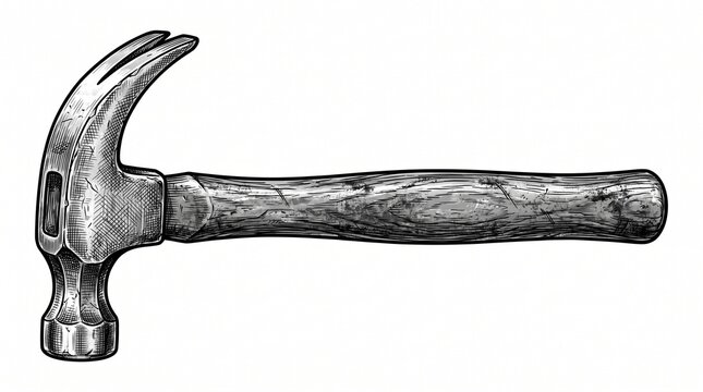 Claw hammer with wooden handle construction tool illustration