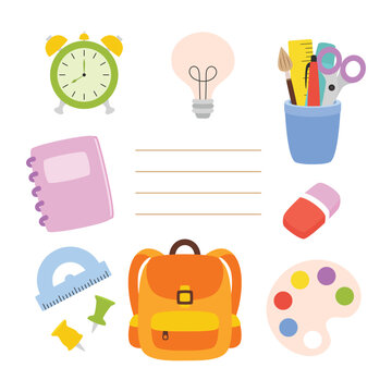 back to school supplies set flat icons