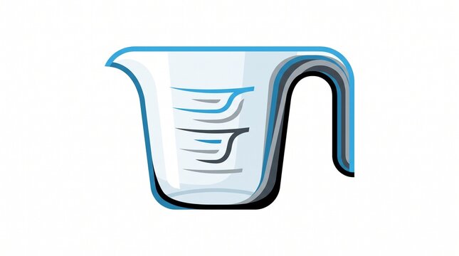 Clear plastic measuring cup with blue handle and measurement markings