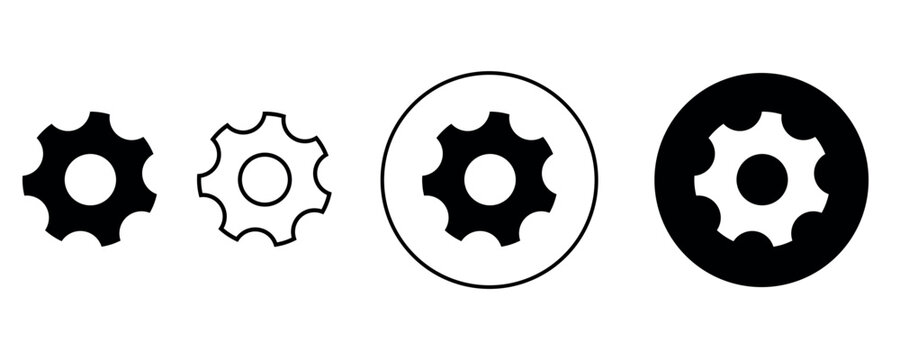 Gear set. Black gear wheel icons on white background - stock vector.
