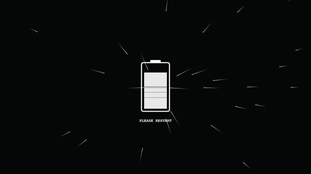 Low Battery Icon Animation with Glitch Effect and Please Restart Message