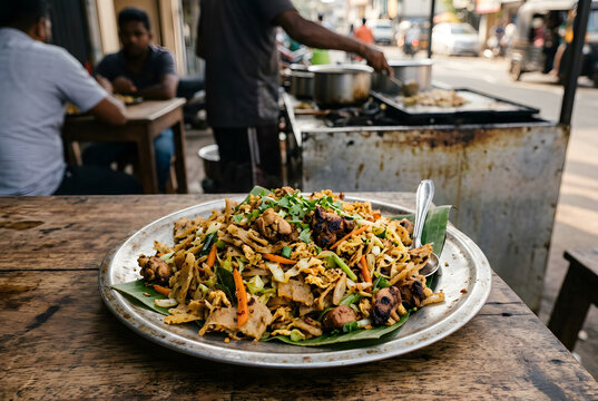 Sri-lankisches Kottu Roti mit H&auml;hnchen und Gem&uuml;se