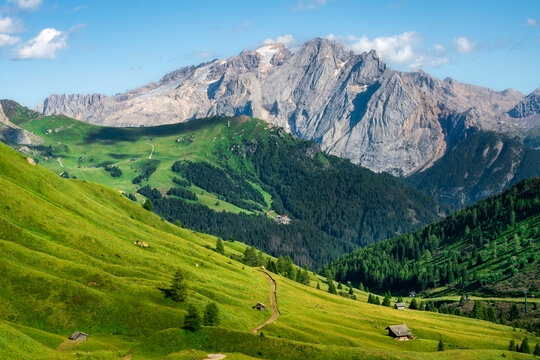 Marmolada Massif View from Sella Pass Summer Dolomites