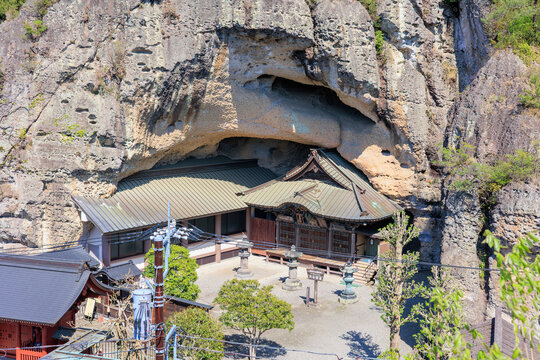 Oya Temple Built into a Massive Oya Stone Cliff in Utsunomiya, Tochigi, Japan