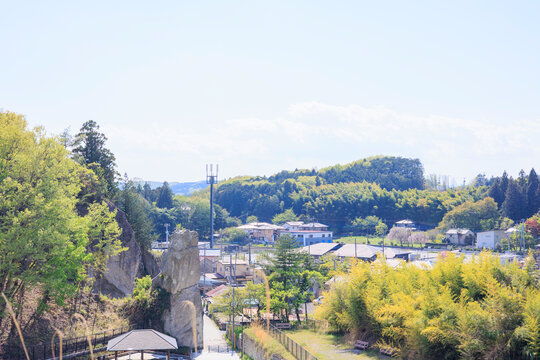 View of Oya Town and Oya Stone Cliffs from the Peace Kannon Observation Area in Utsunomiya, Tochigi, Japan