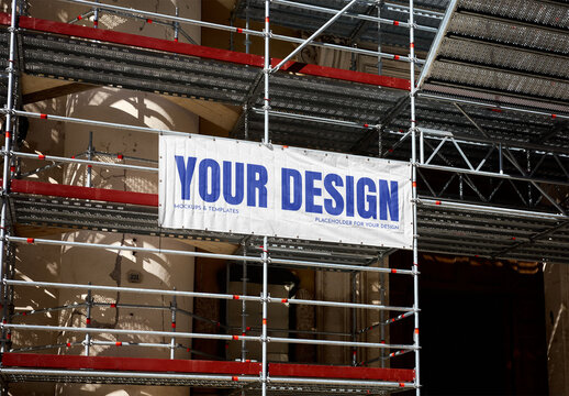 Mockup Of Customizable Hoarding On Scaffolding