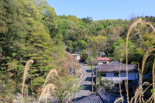 View of Oya Town and Oya Stone Cliffs from the Peace Kannon Observation Area in Utsunomiya, Tochigi, Japan