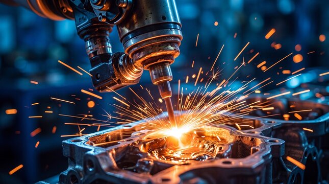 Industrial Robotic Arm Welding Metal Engine Component