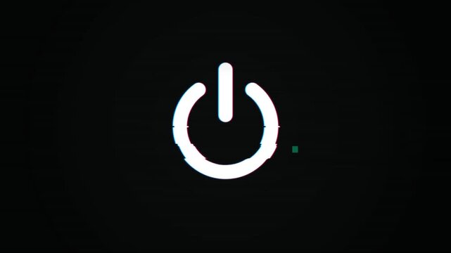 Glowing digital power icon with glitch effect on dark background