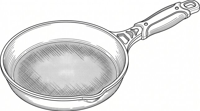 Kitchen frying pan with nonstick coating surface sketch drawing style