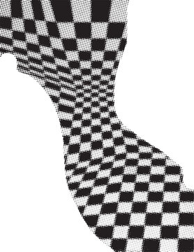 Checkered flag silhouette with halftone dots on a white background