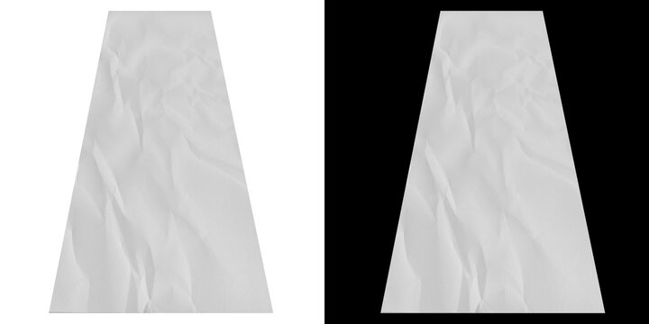 Trapezoid crumpled white paper shape cutout on transparent background