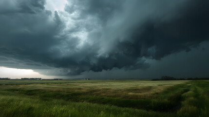 Obraz premium Supercell thunderstorm over flat farmland