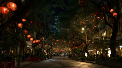 Fototapeta premium Street decorated with lanterns for a Lunar New Year festival