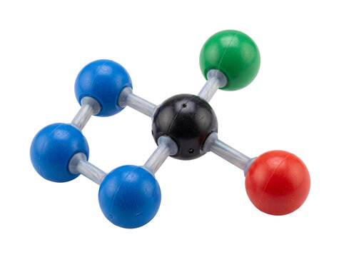 Molecular model chemistry science structure displaying colorful plastic atom spheres connected by chemical bonds isolated on white background for scientific research, laboratory education, and biochem