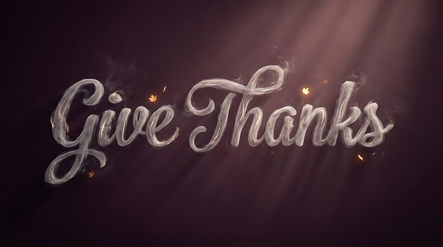 Elegant give thanks text design with glowing light rays on a dark textured background for holidays