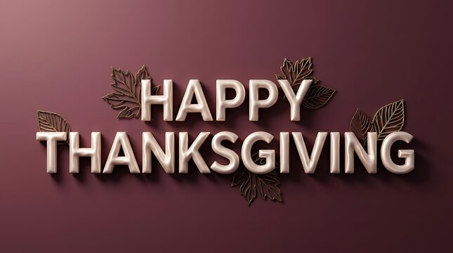 Elegant happy thanksgiving greeting card design with 3d metallic gold text on a dark red background