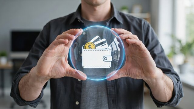 Digital wallet concept with virtual money and credit cards