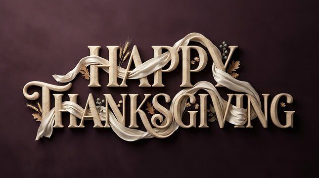Elegant metallic gold happy thanksgiving text isolated on a dark luxury textured background for holiday greeting