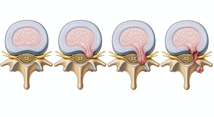Obraz premium Spinal disc herniation progression medical illustration sequence