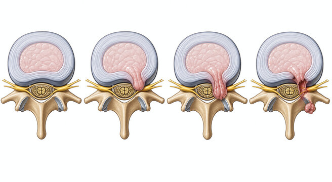 Spinal disc herniation progression medical illustration sequence